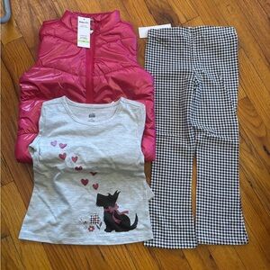 H&M Pink Vest, Grey Dog Heart Tee & Black/White Houndstooth Leggings